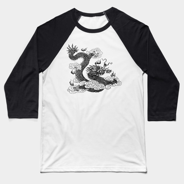 Vintage Asian Dragon Baseball T-Shirt by Vintage Sketches